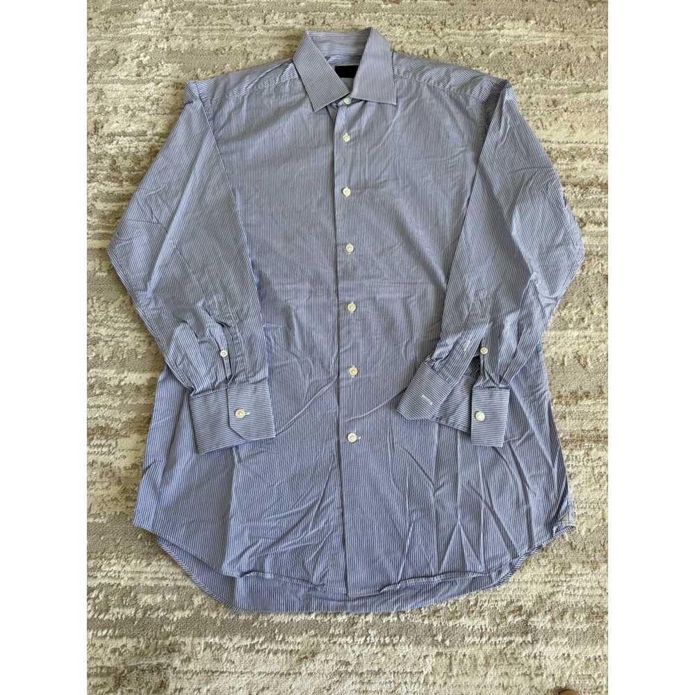 Lanvin Paris Men's Dress Shirt 15.5 39 Blue White Pinstripe 100% Made In Italy